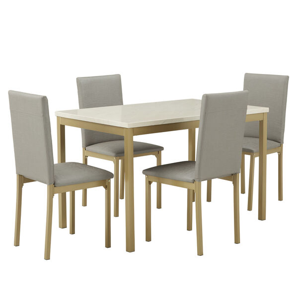 Stacy Gray and Gold 37-Inch Dining Set with Marble Top, image 1
